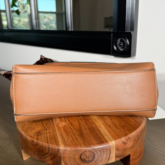 Nicole Miller New York Tan Top Handle Satchel Gold Hardware Scarf Handle NWT - Picture 4 of 7